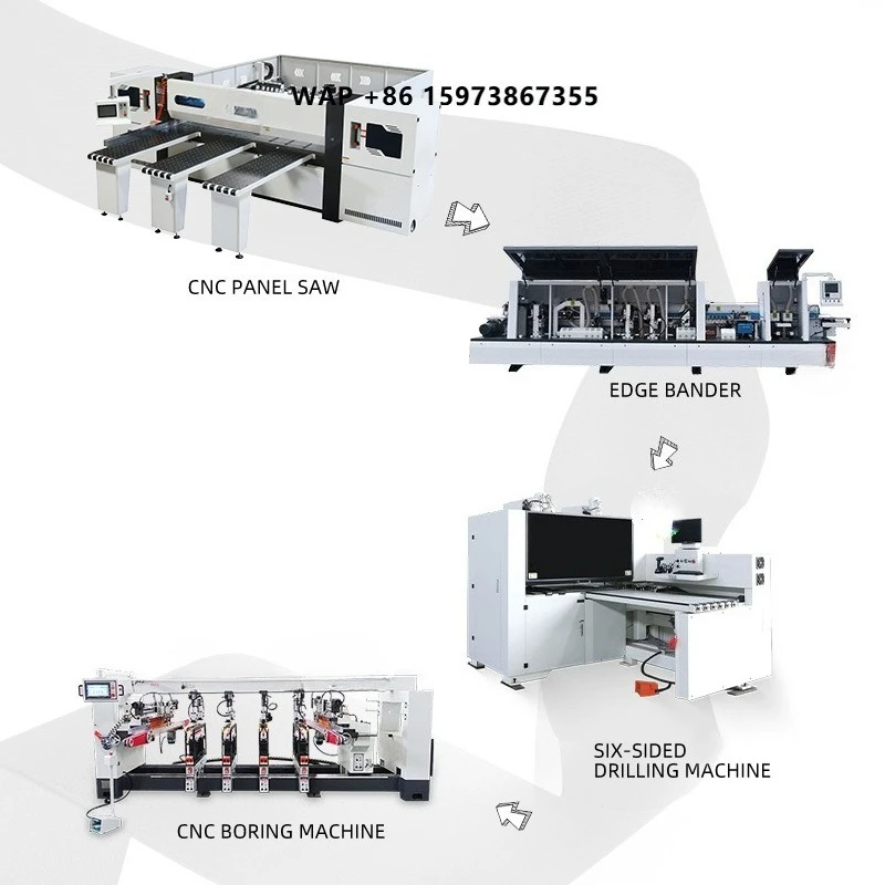 ZICAR Cnc Beam Saw Automatic Panel Saw Boring Drill Machine Six Sided Boring Panel Based Furniture Production Line