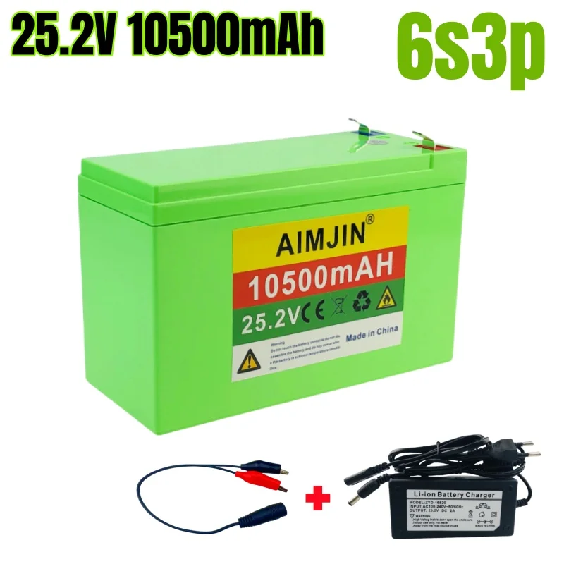 

6s3p 24V 10500mAh Lithium Battery Pack 18650 Built-in High Current 25.2V 10.5A BMS for Electric Bicycle Toy Car + Wire clamp