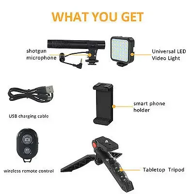 Smartphone Video Microphone Shooting Kit LED Light Stand for iPhone YouTube Live