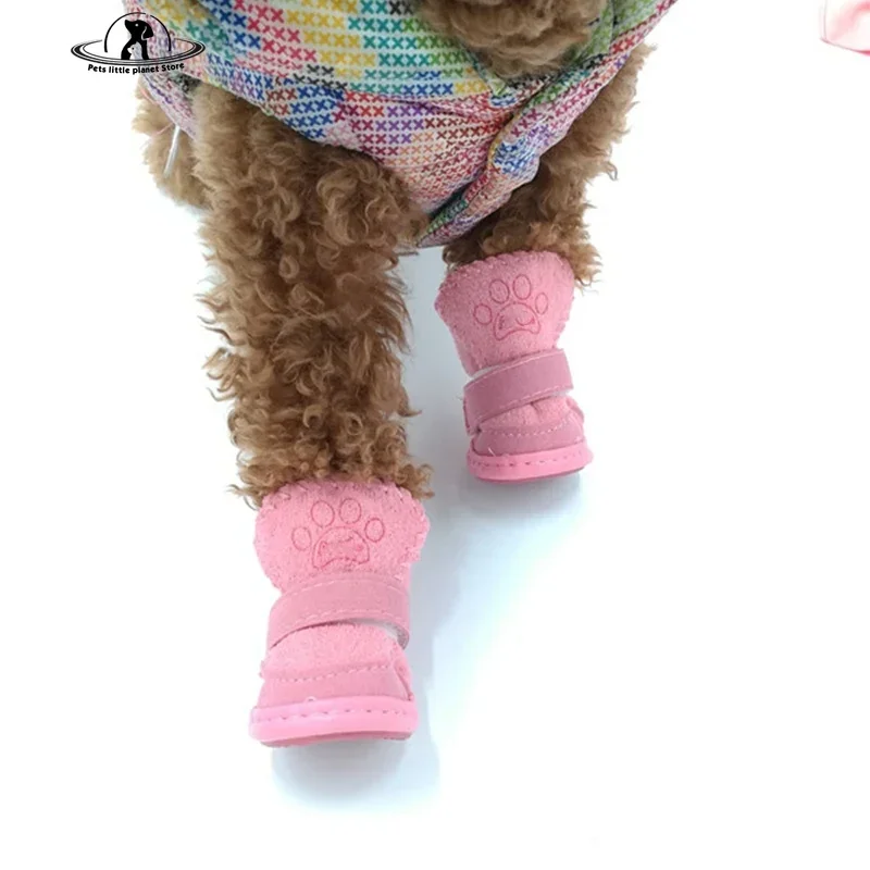 4Pcs/Set Non-slip Dog Snow Boots Cotton Snow Boots With Non-slip Latex soles Pet Teddy Chihuahua Shih Tzu для собак