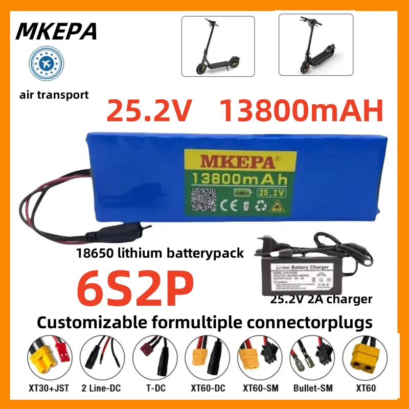 25.2v 13800mAh 6S2P 18650 Lithium Battery Pack 25.2V 13800mAh With BMS For 25.2v Electric Bicycle Moped + 2A Batteries Charger