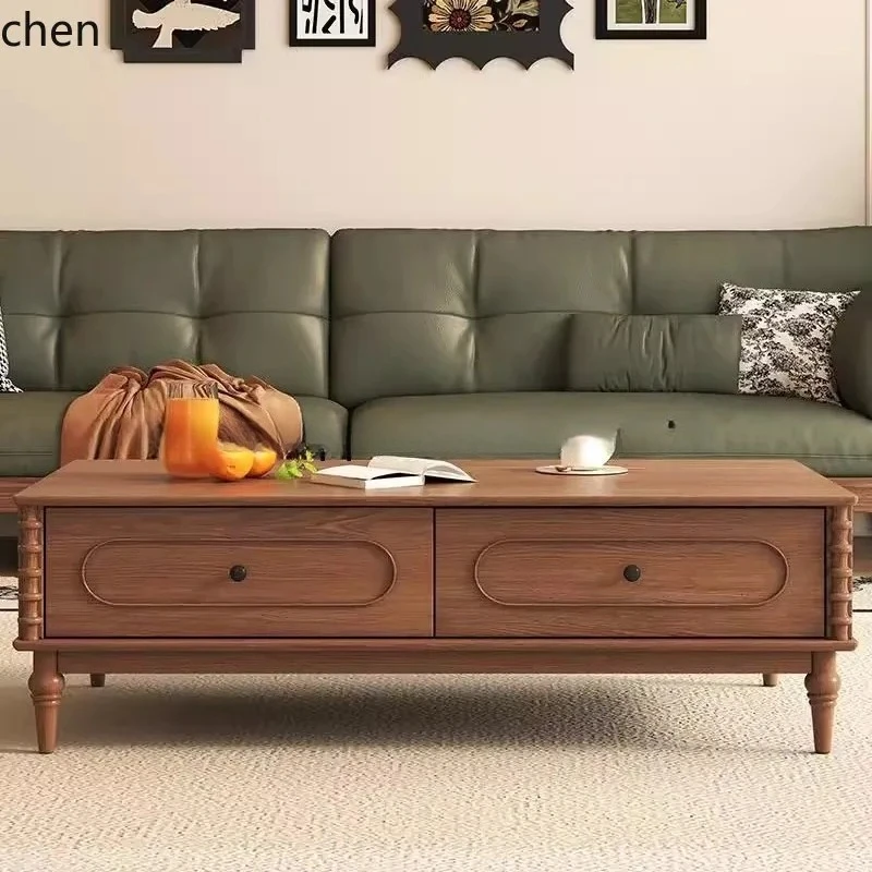 a7 all-solid wood TV cabinet coffee table combination retro TV living room medieval small apartment locker