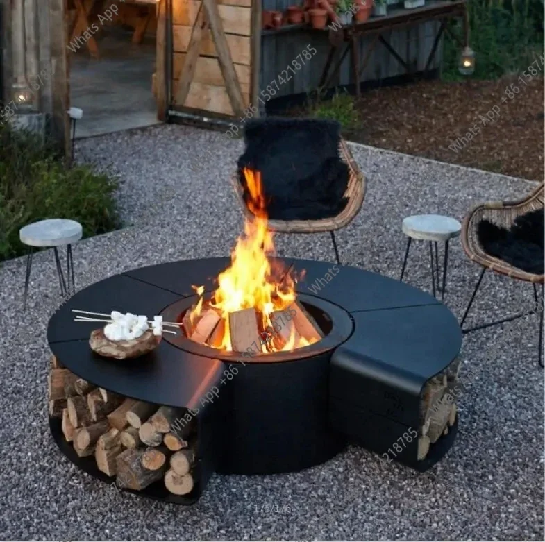 40 C Outdoor Smokeless Fire Pit Table Patented Steel Fire Pit With Garden Furniture Set