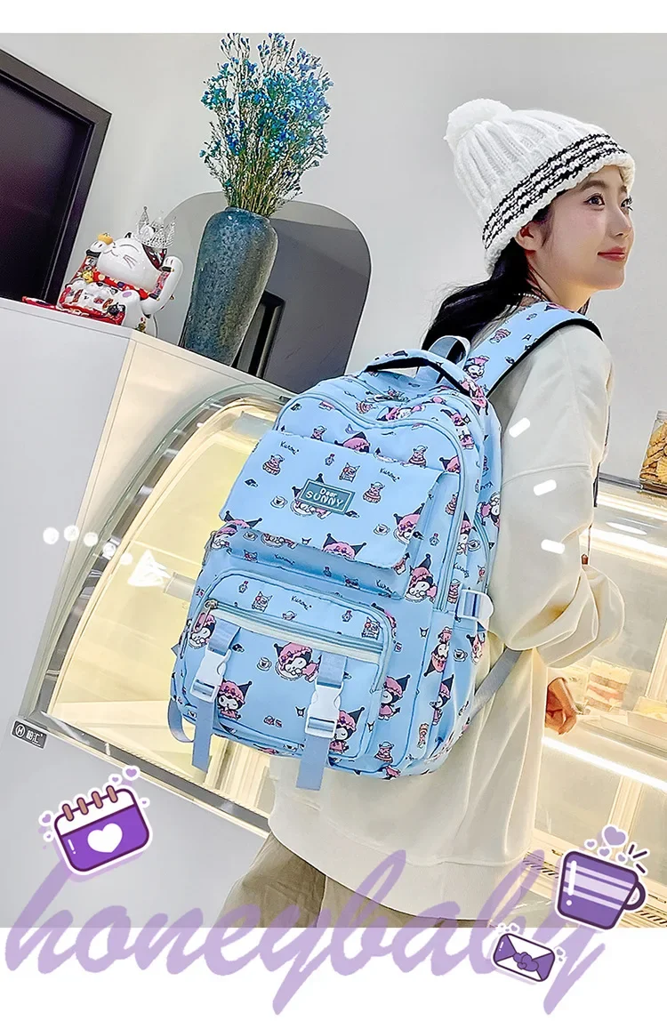 Kawaii Sanrio new double-pocket cartoon anime Kuromi backpack simple and cute large-capacity decompression student backpack