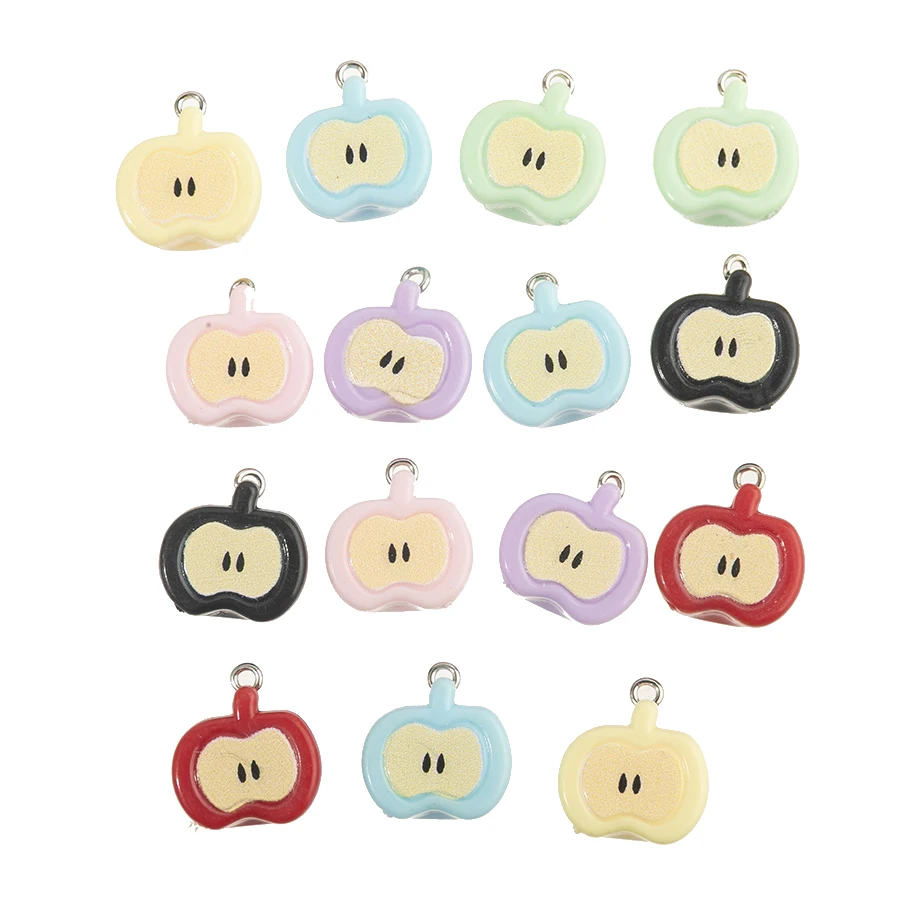 10 teile/paket Harz Nette Mini Bunte Halb Einen Äpfel Charms Für DIY Ohrringe Halskette Schmuck Zubehör Finden ﻿