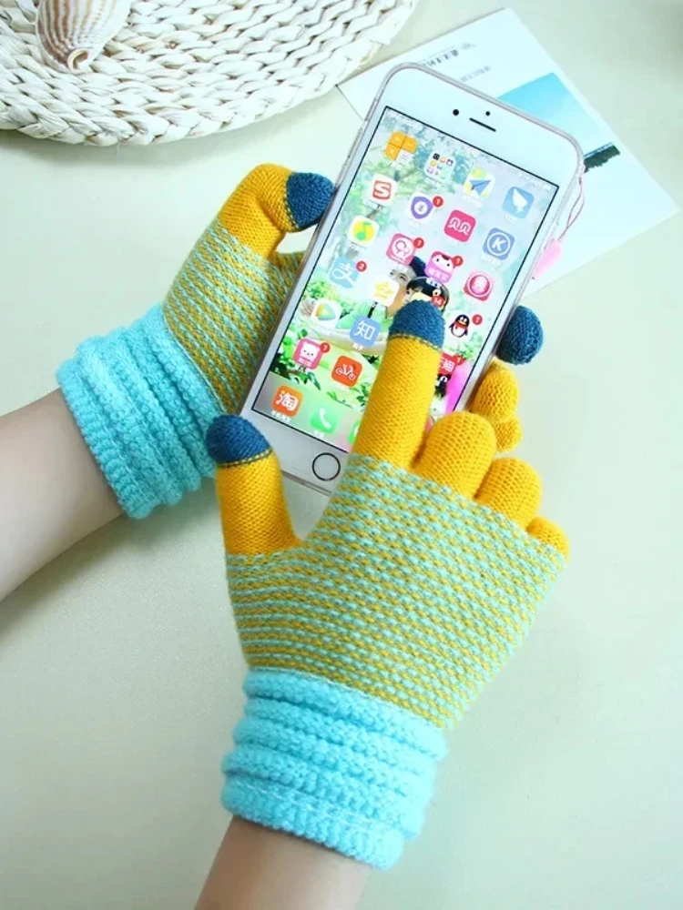AliExpress NONE Autumn and Winter Women Knitted Gloves Touch Screen Ski Gloves Warm Faionable Mitten Elastied Outdoor Cycling Thickened Gloves