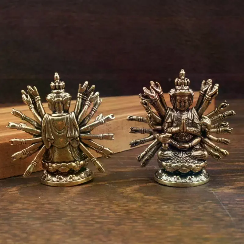 Brass Bodhisattva Figure Thousand-Arm  Statue Retro  Decoration for Home Temple Meditation Space Yoga Studio