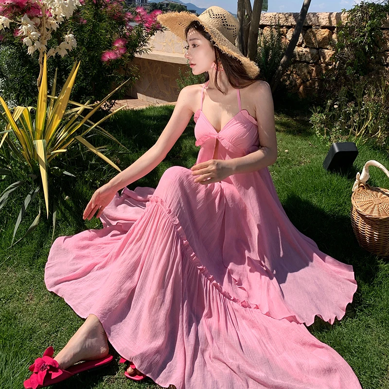 

Ele Long Skirt Set with Wooden Design Elastic Waist Street Sle Polyester Fiber Summer Casual A-Line Midi Skirt