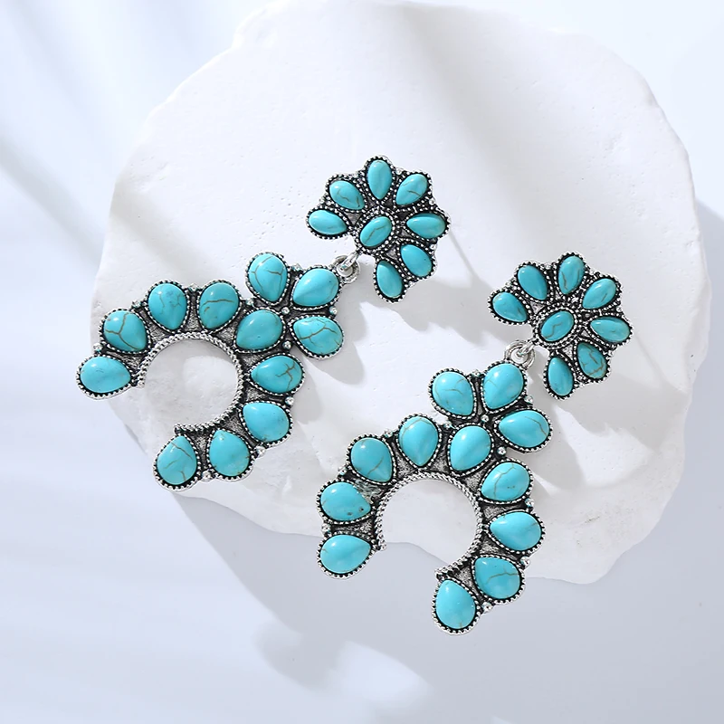 European and American New Creative Earrings Set with Turquoise Party Earrings Versatile and Elegant Ancient Style Earrings