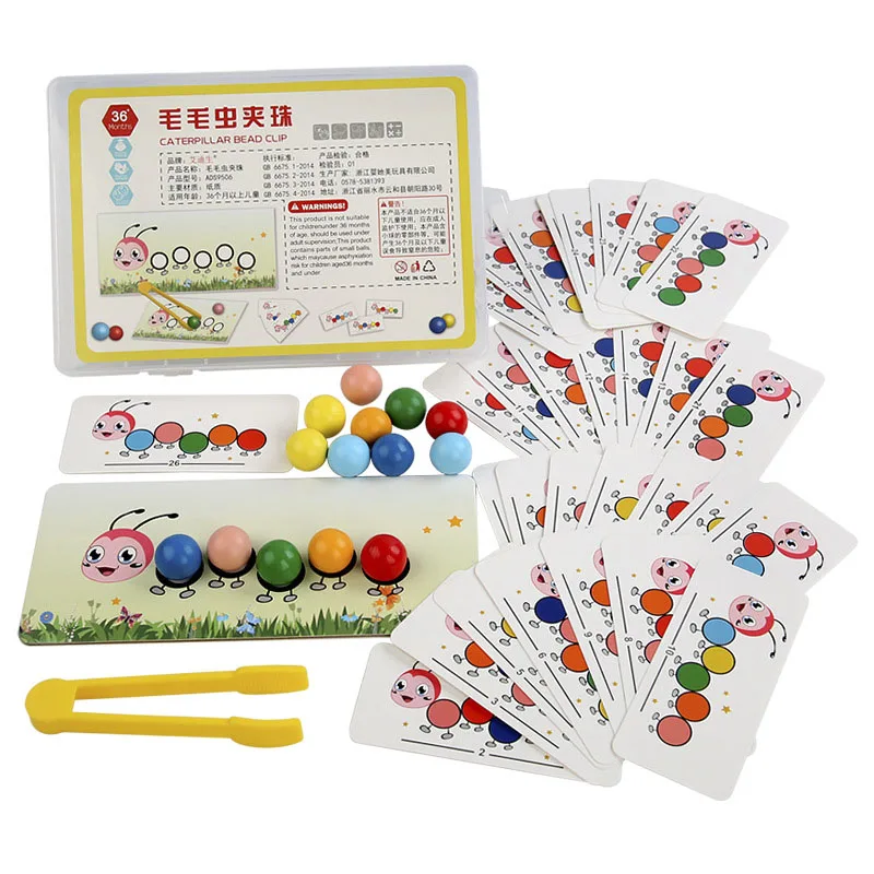 Wooden Clip Beads Games Montessori Toys Color Matching Parish Learning Set Fine Movement Training Educational Toys For Children