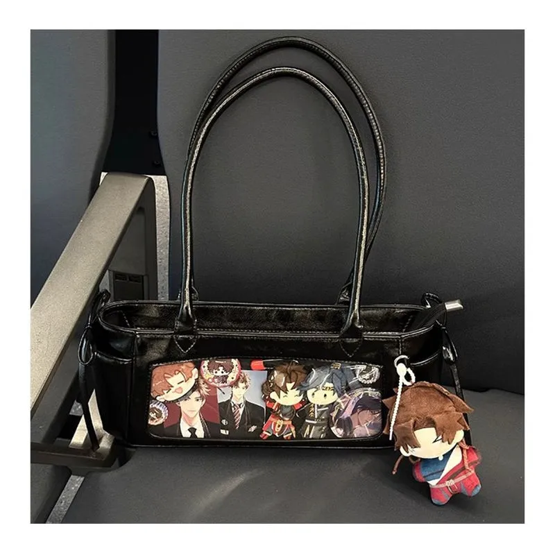 النمط الياباني الأسود Ita حقيبة يد المرأة الجديدة Harajuku حقائب كتف جلدية شفافة السيدات أنيمي Itabag حقيبة تحت الإبط Y2K #5