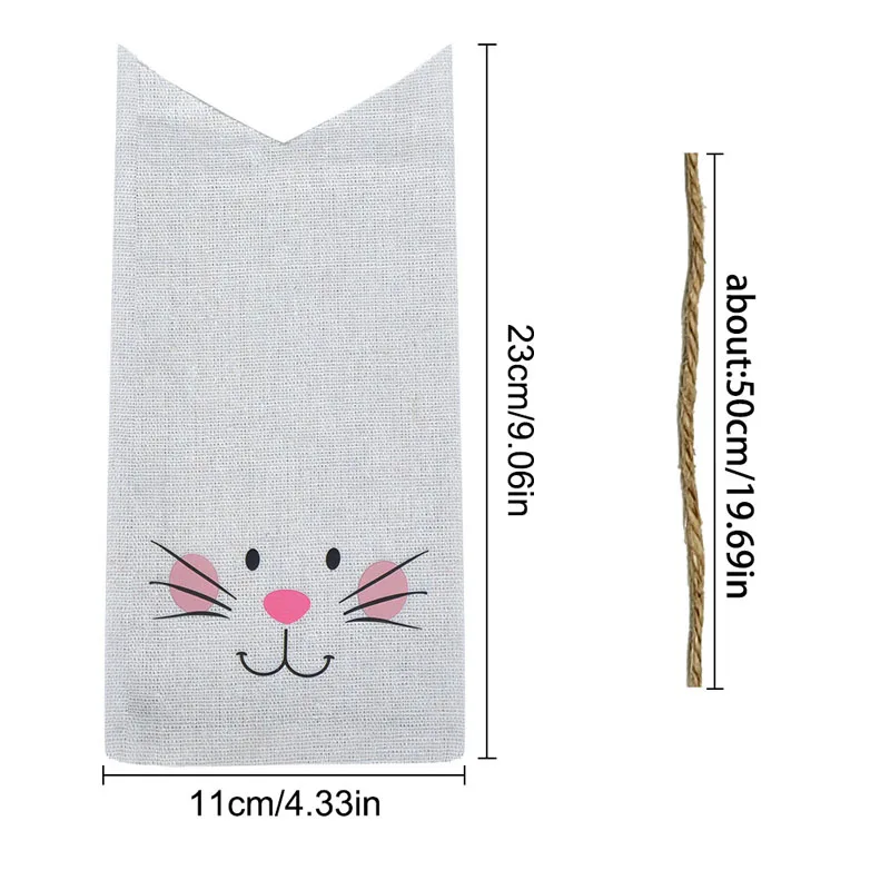 20pcs/Lot 11*23cm Happy Easter Rabbit Shape White Cotton Linen Bag Children's Candy Gift Packaging Bags