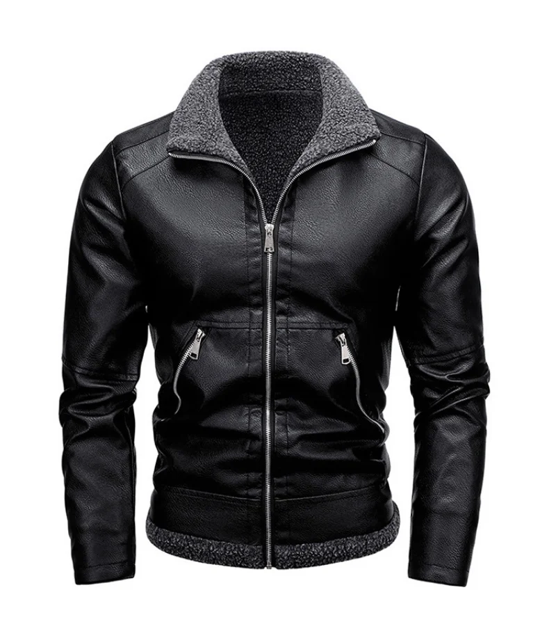 

Winter new fur integrated warm jacket men's casual lapel plus fleece jacket leather coat top