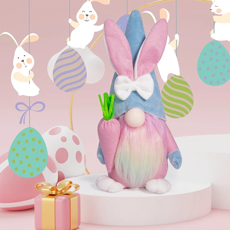 Easter Bunny & Egg Decorative Crafts Cartoon Bunny And Egg Family Plush Decorations Children's Festival Gifts Decorations