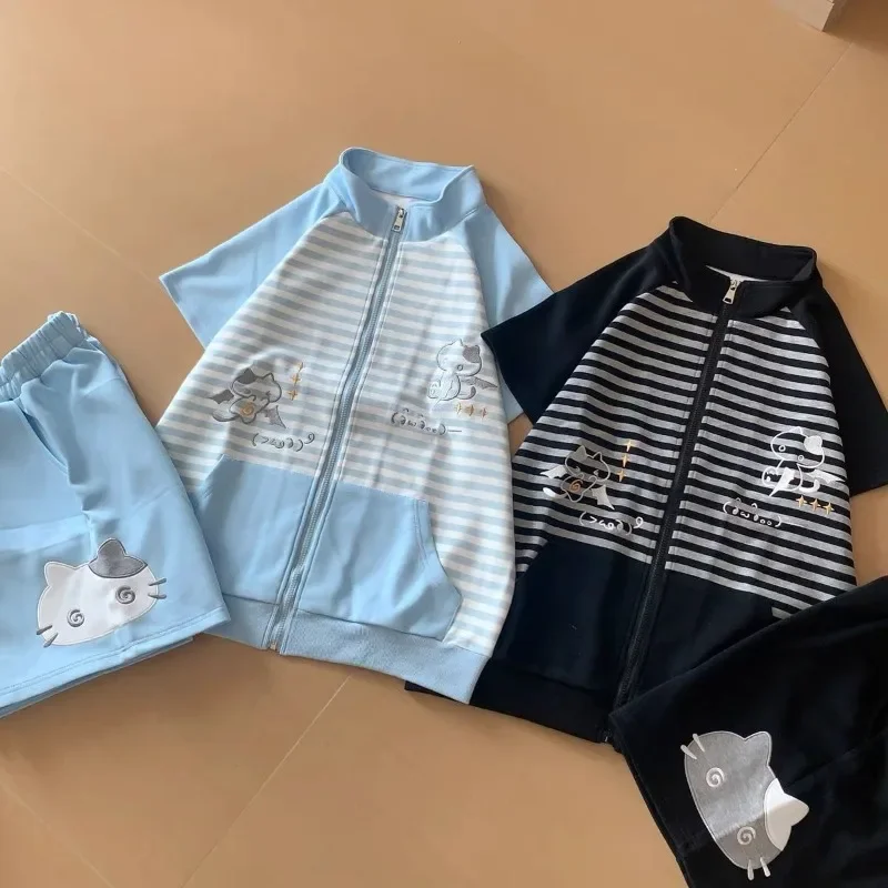 تيشيرتات نسائية يابانية مخططة 2025 Ropa Mujer بأكمام قصيرة ورقبة ثابتة تي شيرت نصف سحاب Camisetas Y2k تي شيرت صيفي غير رسمي #6