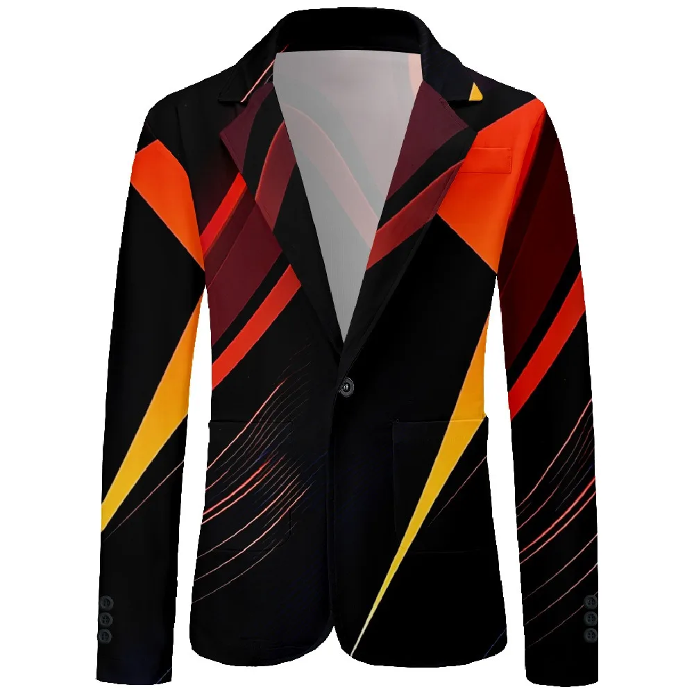Men Blazer ​Electro-Geometric​ Print One Button Casual Coat Office Party Nightclub Abstract Art Jacket Slim Fit Blazers Outfit