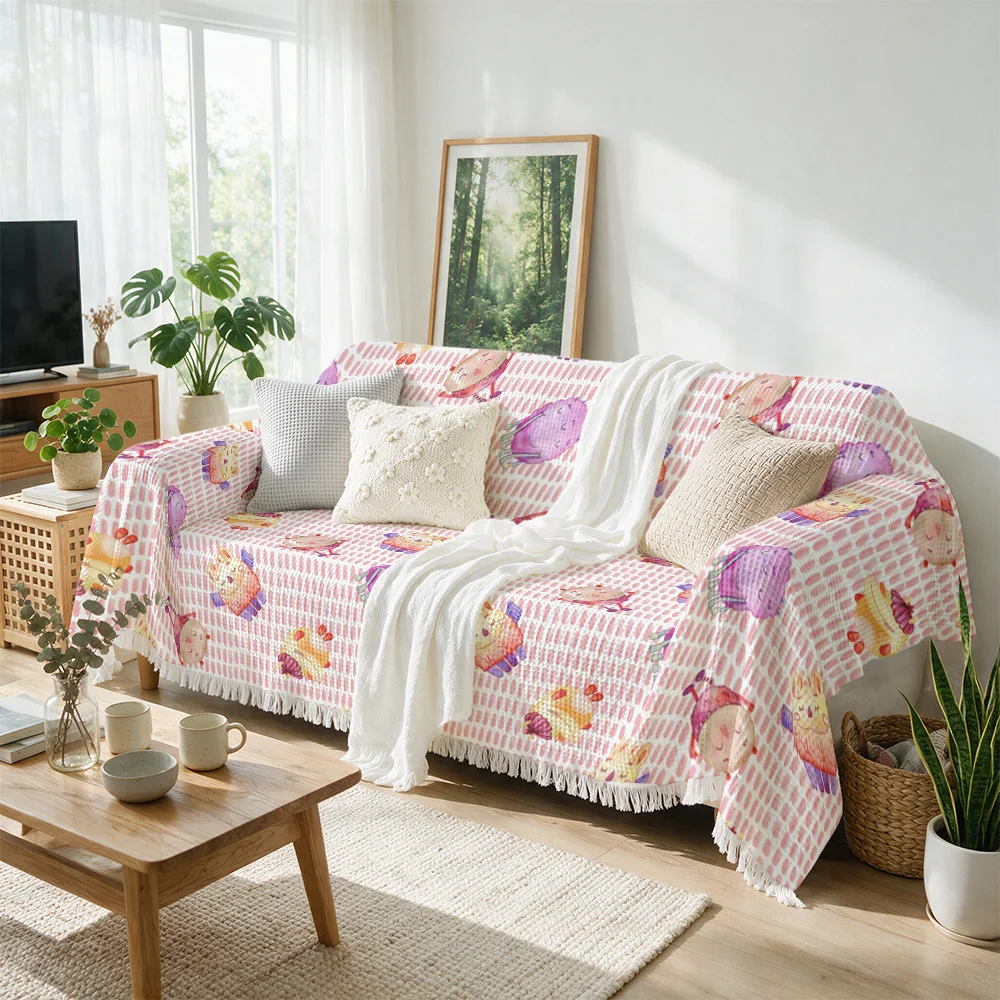 Whimsical Patterned Throw Blanket Couch Sofa Cover Decorative Throw for Living Room Home Decor Accent Cozy Knit Cushion Warmth B