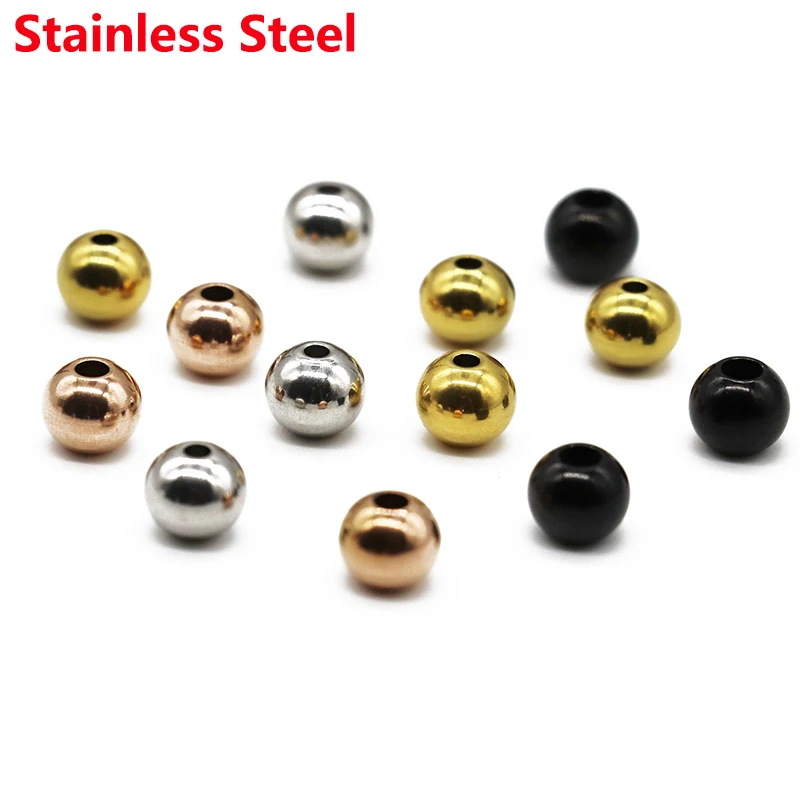 Stainless Steel 3 4 5 6 8mm Gold Black Plated Spacer Beads 1.5 2mm Hole Charm Loose Beads DIY Bracelets Beads for Jewelry Making