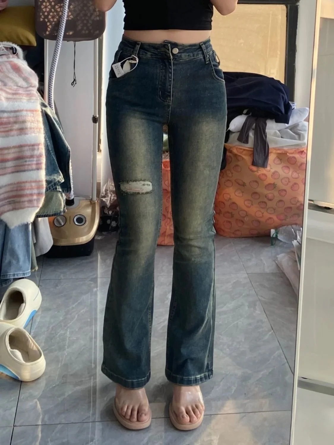 

Женские джинсы Bootcut, высокие, карандашные, со средней посадкой, пляжные джинсы, гладкие Vaqueros, свободные ноги, дышащие пуговицы, детальная строчка со вставками