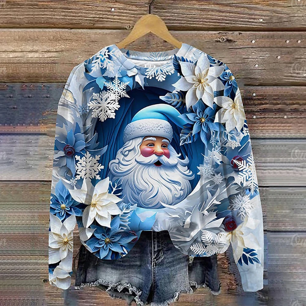 Fashion Women Long Sleeve Sweatshirt Tops Winter Santa Claus Christmas Print Sweatshirt Female O Neck Loose Casual Tee Pullovers