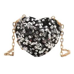 Fashion Heart Lipstick Pack for Women 2024 New Sequin Shoulder Bags Designer Chain Mini Crossbody Bag