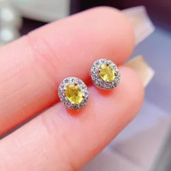 Natural Yellow Sapphire Earrings 3mm*4mm Total 0.3ct Sapphire Stud Earrings 18K Gold Plated 925 Silver Gemstone Jewelry