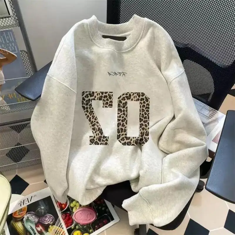

Fashion Casual Sweatshirt Digital Leopard Print Women Couple Casual Wear Early Spring New Long Sleeve Loose Athletic Hoodie