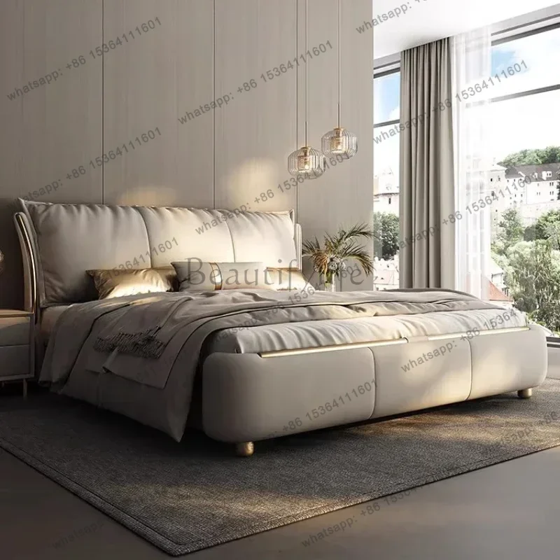 FG Letto Matrimoniale King Size Genuine Leather Bed 2 People 180x200cm Bedroom Furniture High End Elegant Comfortable Double Bed