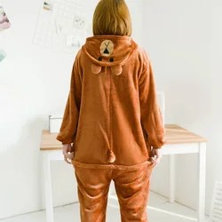 Karikatür hayvan sonbahar ve kış moda sıcak tek parça pijama Kigurumi kahverengi ayı Cosplay Kawaii flanel termal tulum