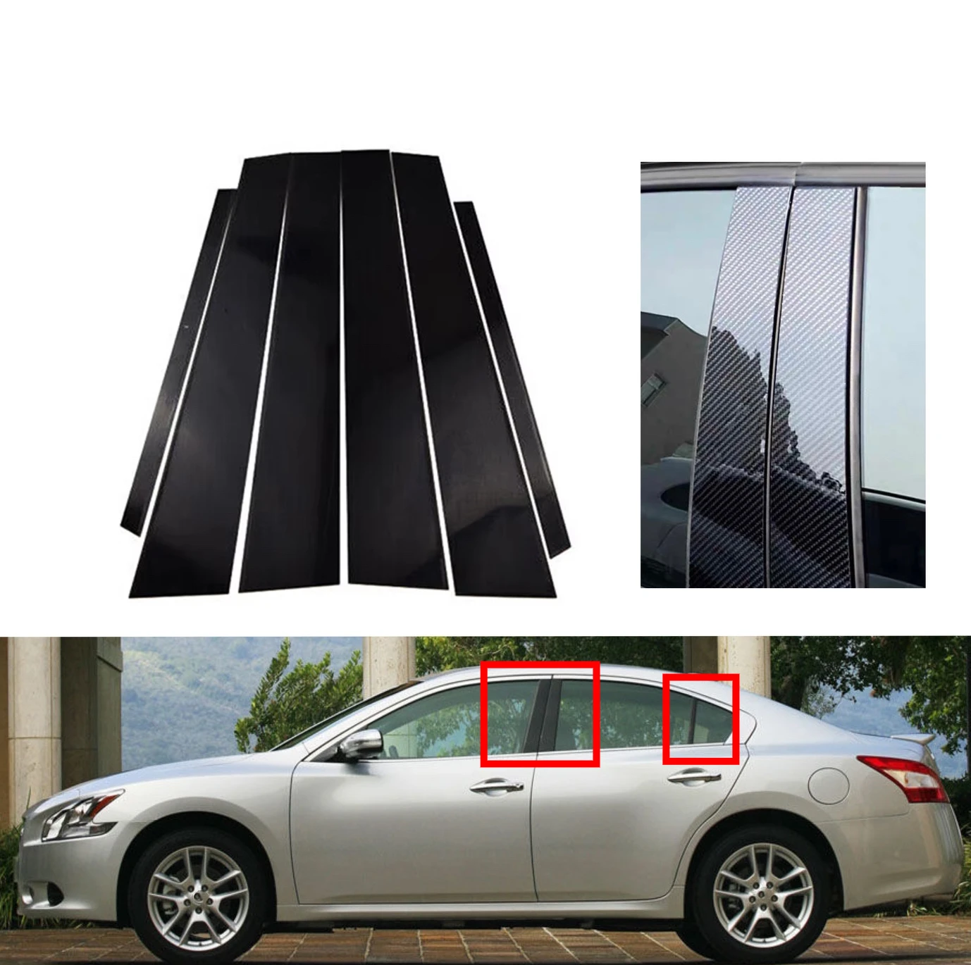 

Fit For Nissan Teana J32 2009 2010 2011 2012 6pcs Silver Carbon Gloss Black Pillar Posts Door Trim Window Sticker Cover