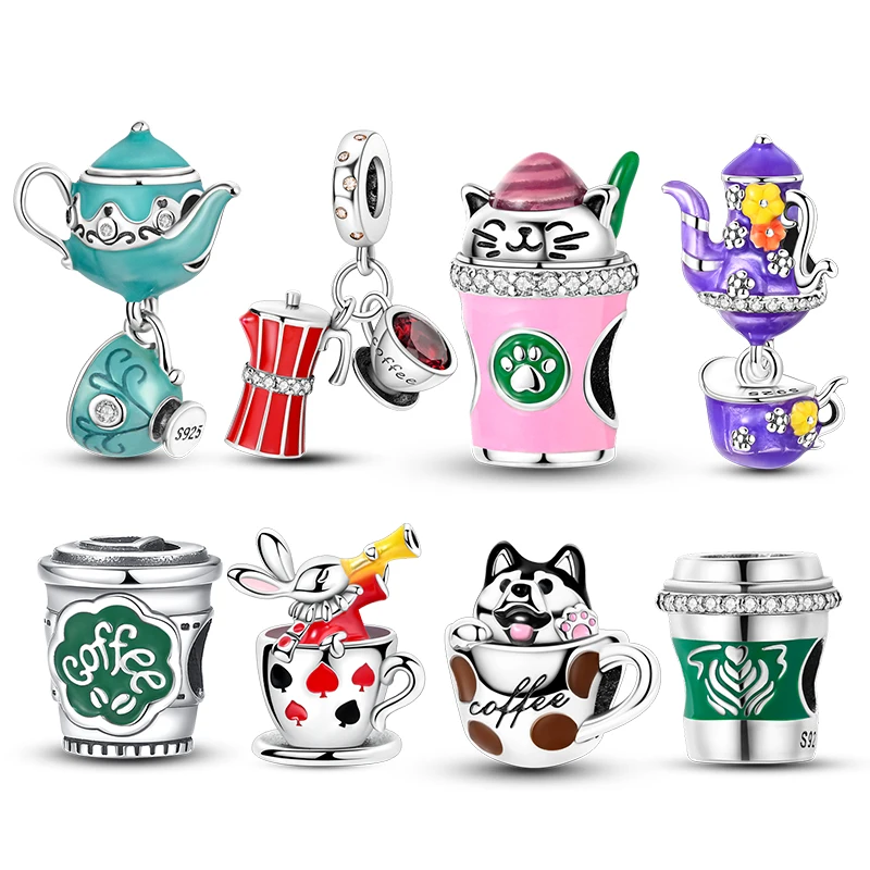 925 Sterling Silver Charms Bead Coffee Cups And Pots Pendant Charm Fit Original Bracelet Necklace DIY Women Jewelry Gift