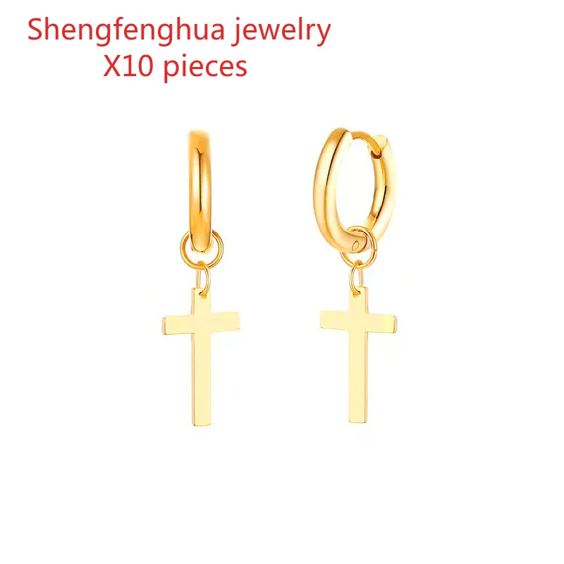 

Free shipping 10pcs Internet celebrity cross ear buckle pendant hip hop punk cold wind earrings stainless steel earrings accesso