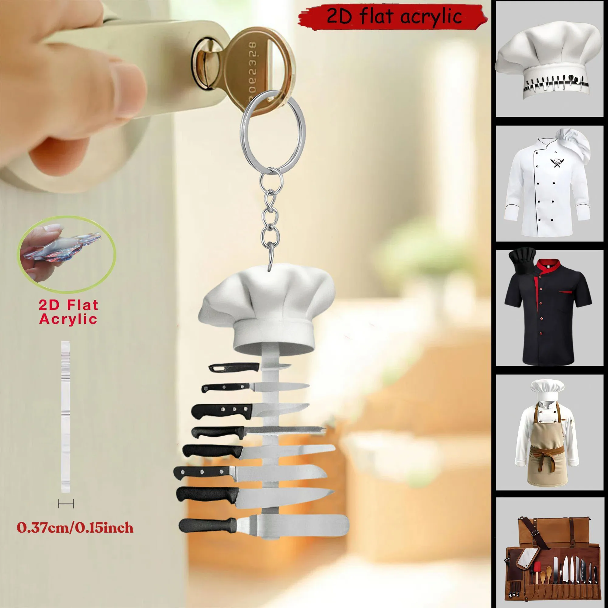6/1Pcs Chef Kitchen Tools Acrylic Keychain Set, 2D Flat Cook Pendant for Car Key Backpack Bag Decor, Party Favors Souvenir Gifts