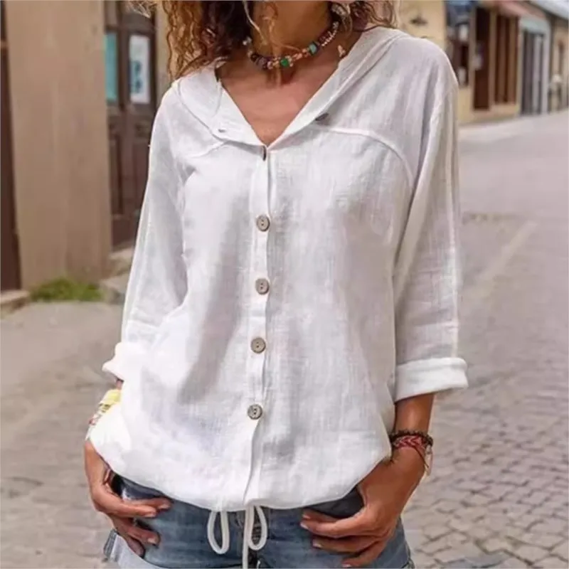 

New Women's Button-up Shirt Stylish Women's Button Solid Shirt Tops Hem Casual Loose Versatile Commuting Office Ladies Top Shirt