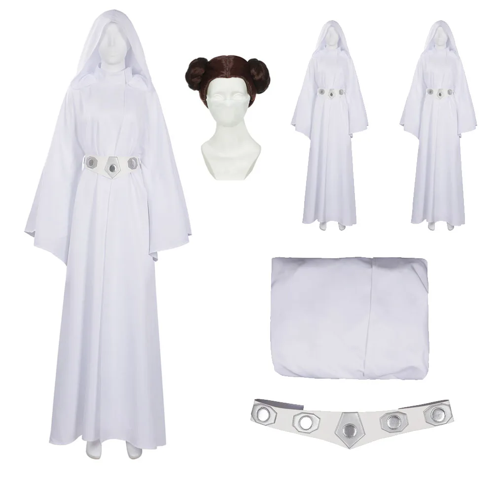 

Fantasy Cloak Hair Outfits Leia Cosplay Dress Wig Set Costume For Adult Women Girls Fantasia Halloween Carnival Role Play Suit