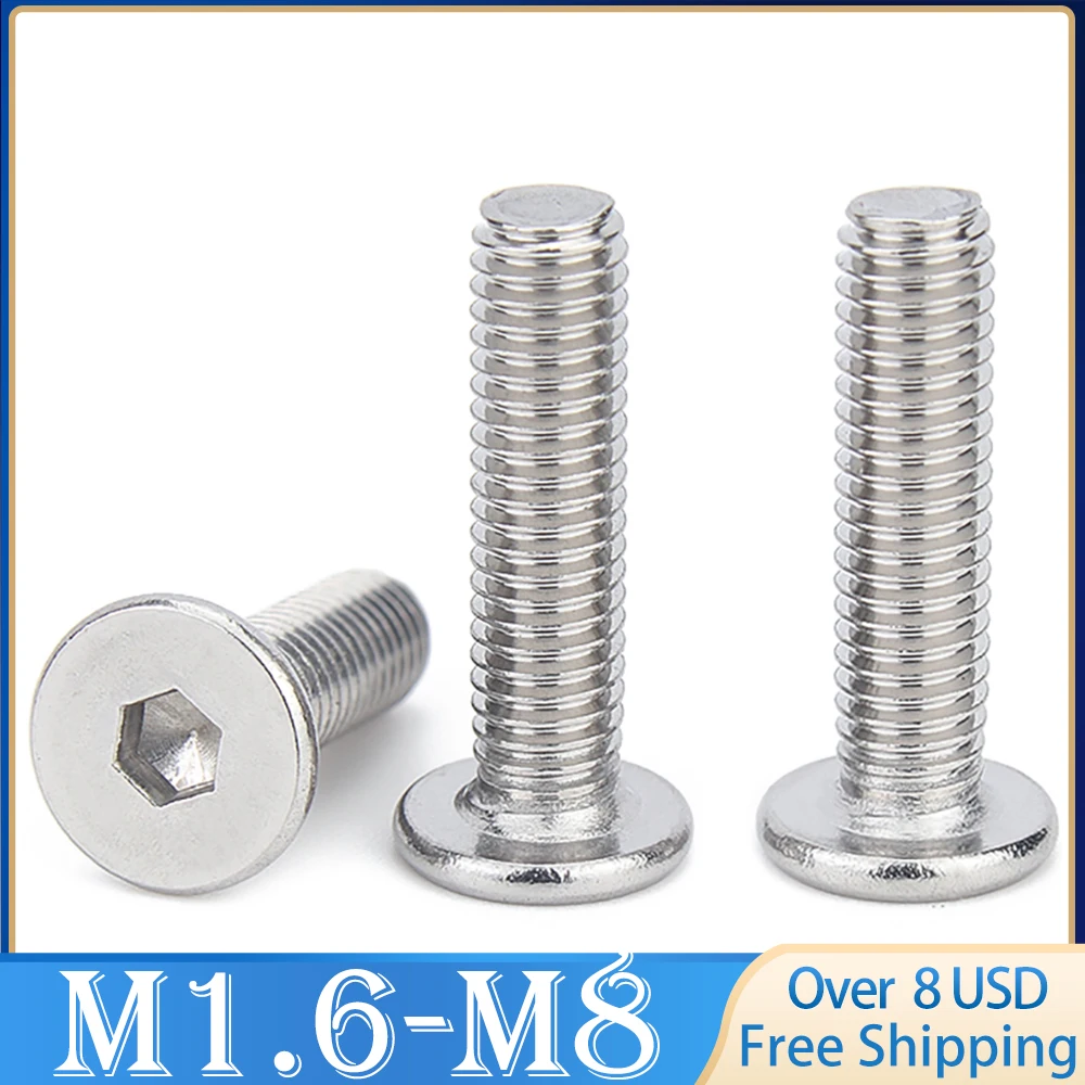 5/50szt CM M2 M2.5 M3 M4 M5 M6 M8 A2-70 304 Śruba z łbem sześciokątnym ze stali nierdzewnej Ultra cienka, bardzo niska, płaska śruba z łbem waflowym