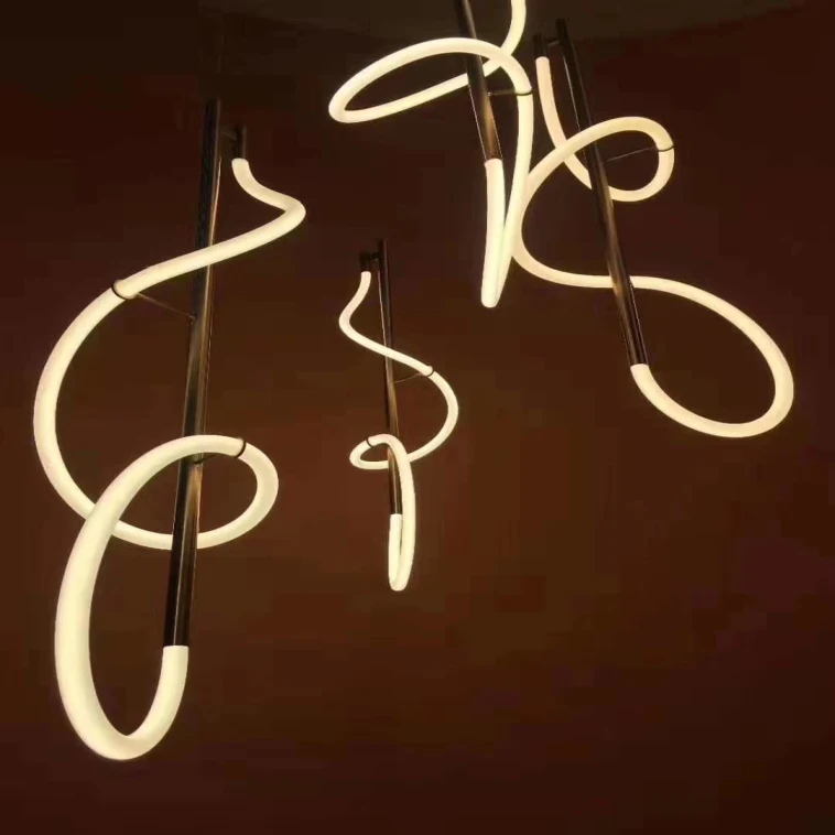 Music Note Chandelier Lights Decoration Living Room Lines Bar Enwind Ribbon Strip Light Luminous Belt Pendant Lamp