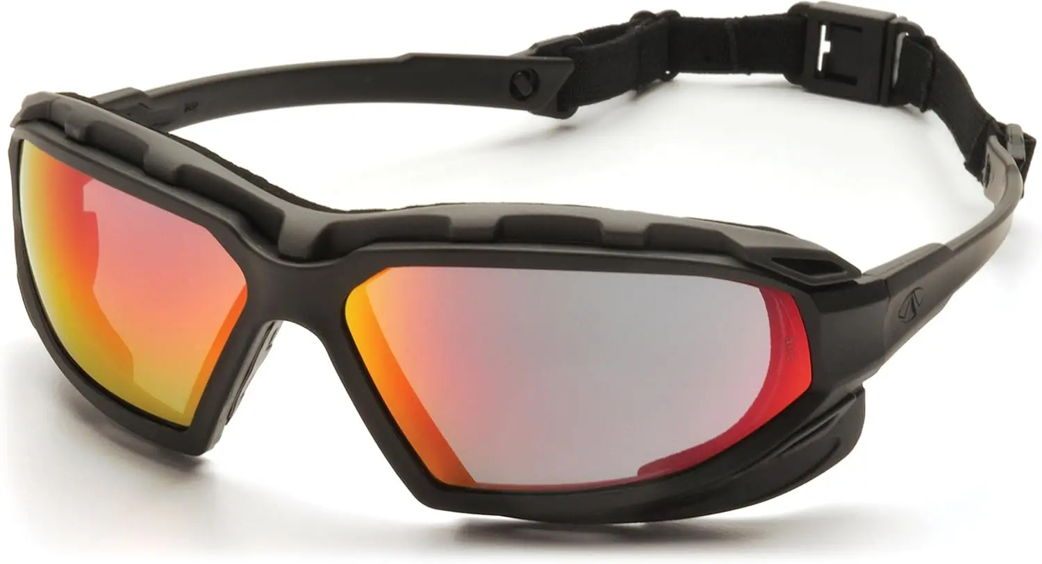 Safety Highlander XP Eyewear, Black-Gray Frame/Sky Red Mirror Anti-Fog Lens