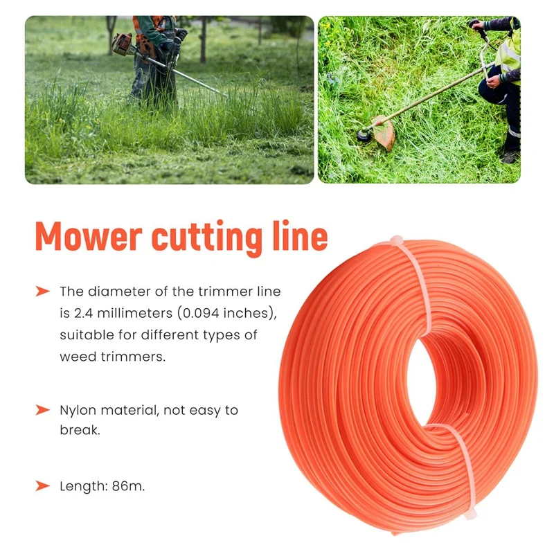 Nylon Trimmer Line, Diameter 2.4 Mm,Length 86M,Round Grass Trimmer, Thread, Weed Trimmer, Brush Cutter Threads For Park