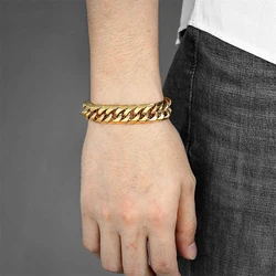 14MM Mens Bracelets Wholesale Braslets Male Gold Color Stainless Steel Heavy Chunky Cuban Link Chain Bracelet Punk Jewelry