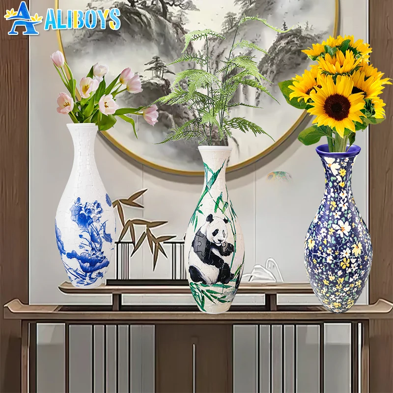 

3D Puzzle Vase Flower Porcelain Design Assembly Brick Home Decoration Christmas Arrangement House Warming Wedding Gifts Kid Toy
