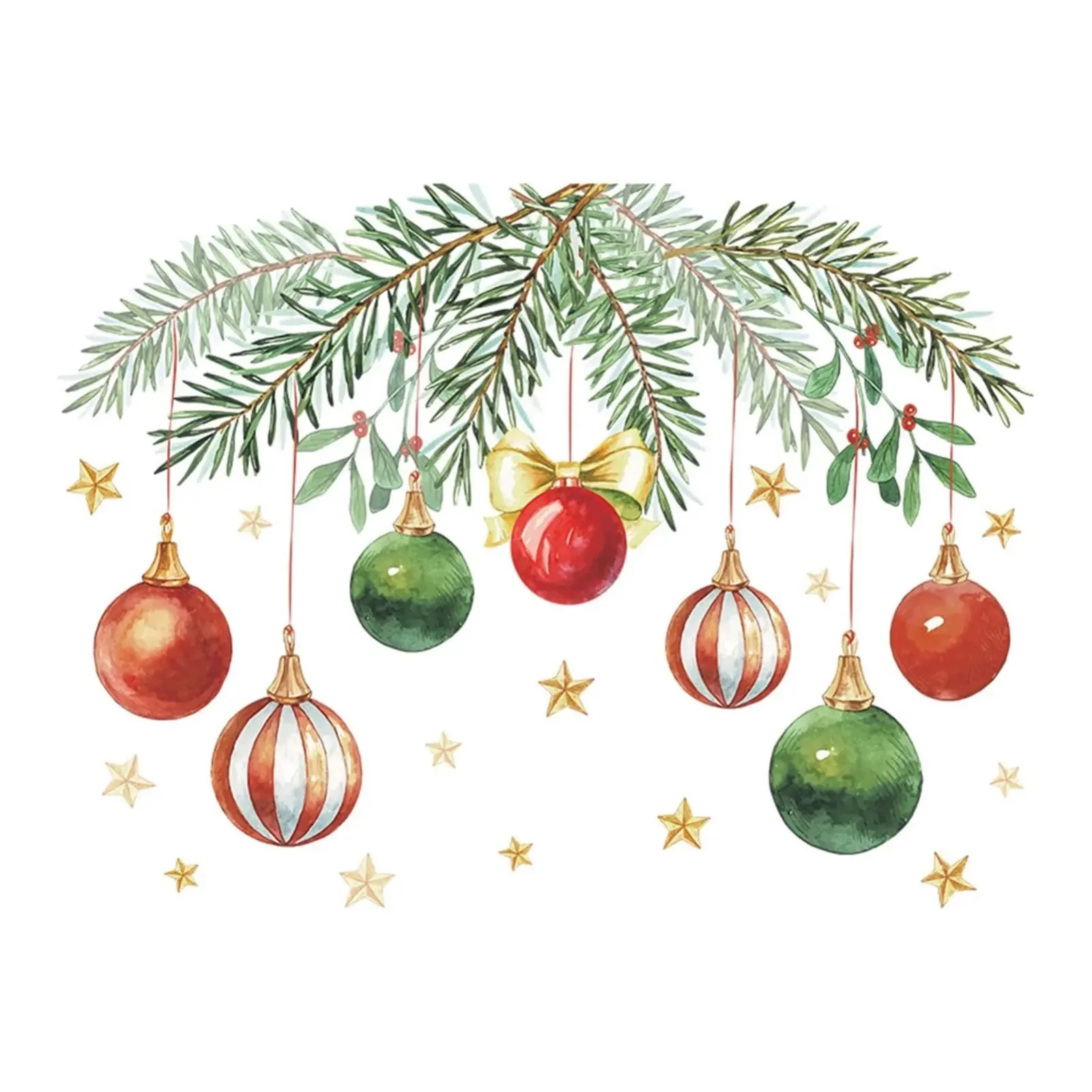 Christmas Bathroom Decoration Stickers Green Plant Decor Ball Pattern Self-adhesive Window Toilet Holiday Party Wall Sticker