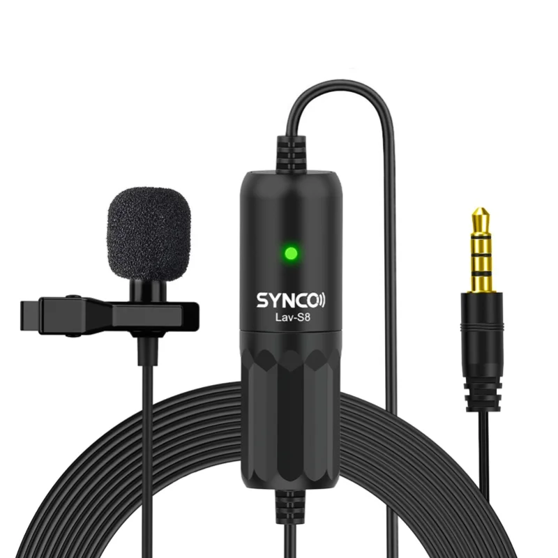 SYNCO Lav-S8 Microfono lavalier professionale Clip-On Omnidirezionale Microfono da bavero Riduzione del rumore Coppia automatica 8M/ 26,2 piedi di lunghezza