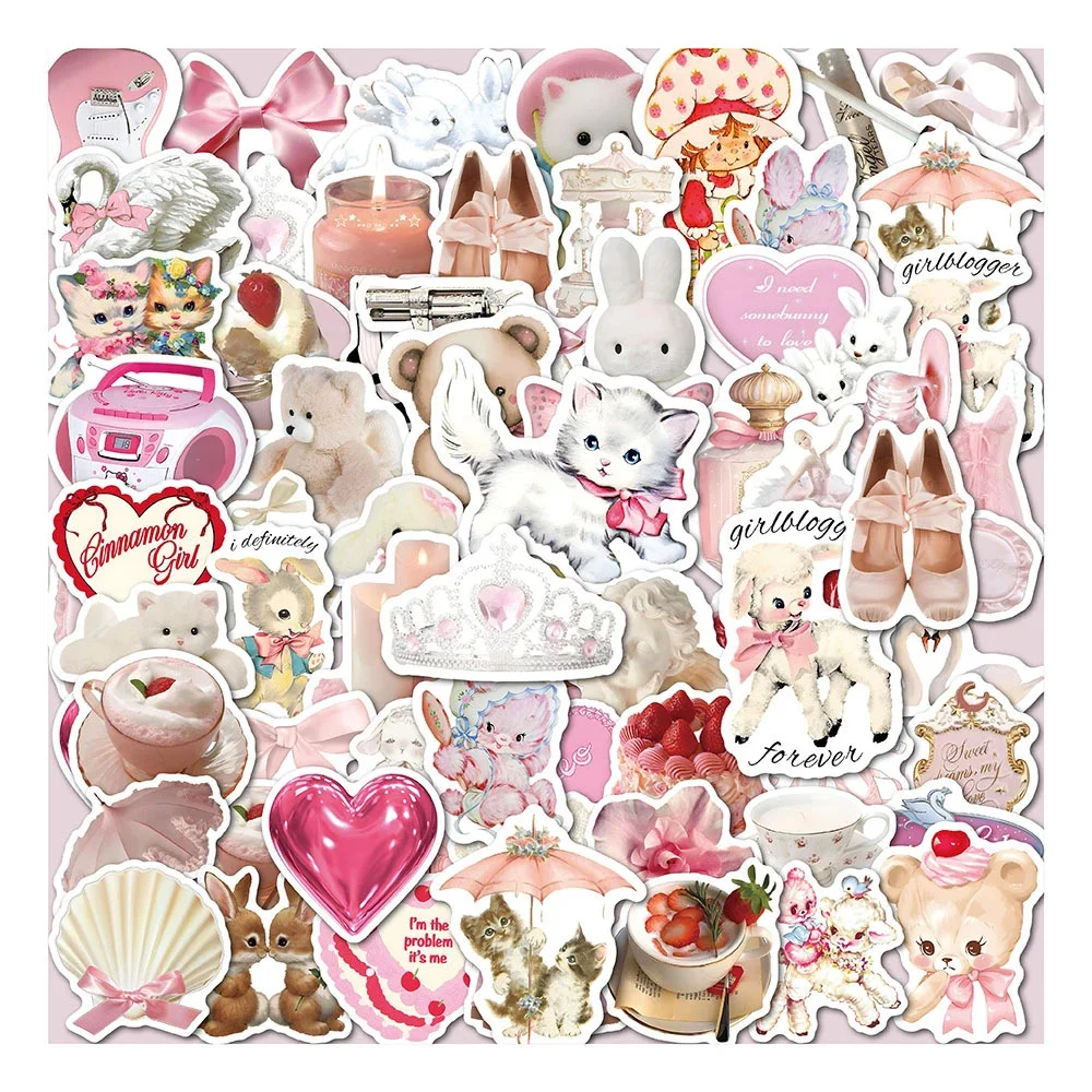 60 stücke Kawaii Rosa Cartoon Aufkleber Ästhetik Nette Aufkleber Für Koffer Kühlschrank Telefon Gepäck Laptop Gitarre Auto Aufkleber Spielzeug