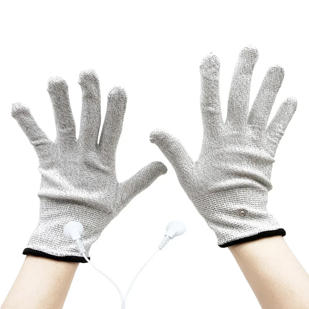 Guantes conductores de fibra de plata para masaje, guantes Bio de Electro Shock con alambre para masajeador de pulso, dispositivo de acupuntura