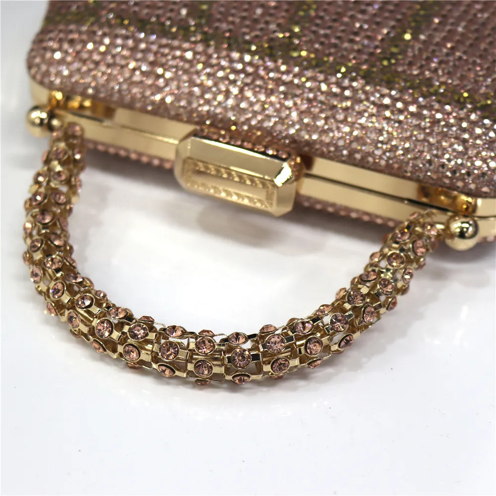 Newest Design Champagne Popular Party Bag Fashion Ladies Bag Rhinestone Handle Tote Stereo Evening Elegant Purse