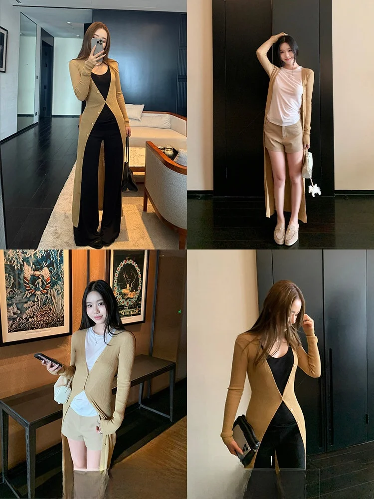 

Xzichic Knitted Open Cardigan Loose Casual Long Sve Women's Thin Sun Protection irt V-ne Mid-length Korean Sle