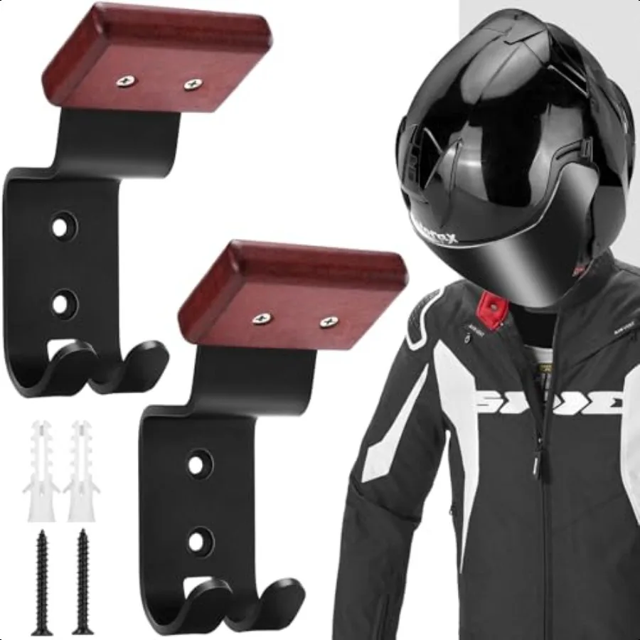 

Motorcycle Helmet Holder 2 Pack Helmet Rack Wall Mount with Double Hook Helmet Hanger for Football Helmet Hats Coats Sportswear