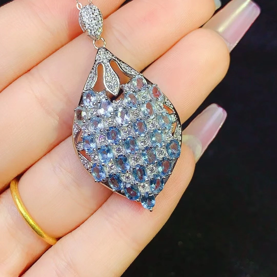 

KJJEAXCMY Natural Topaz Pendant S925 silver , electroplated locking color process, high clarity Full of luster Support testing