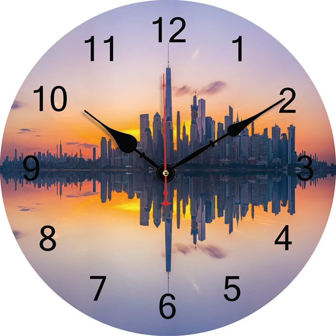 Sunset City Scenery Wall Clock Kitchen Decor Wall Art Silent Non Ticking Large Round Wall Clocks For Living Room Bedroom Office